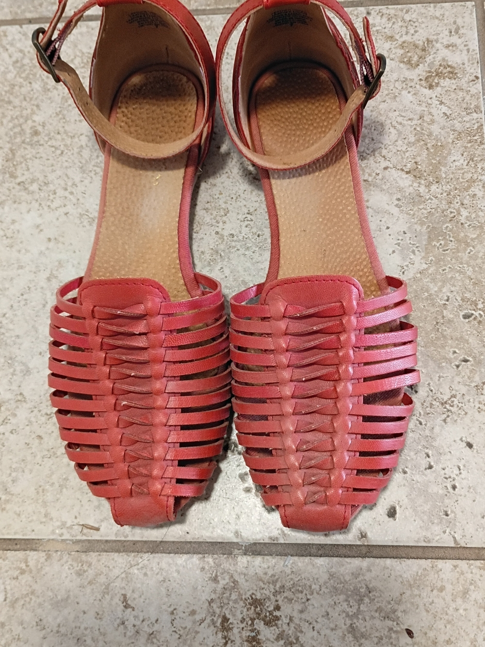 Seychelles Bits N Pieces Red Coral Huarache Ankle Strap Leather Sandal Size 7 - Picture 2 of 6
